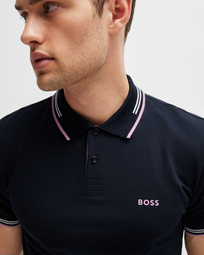 BOSS Green Paul Mens Short Sleeve Polo Shirt With Contrast Tipping - Dark Blue 403