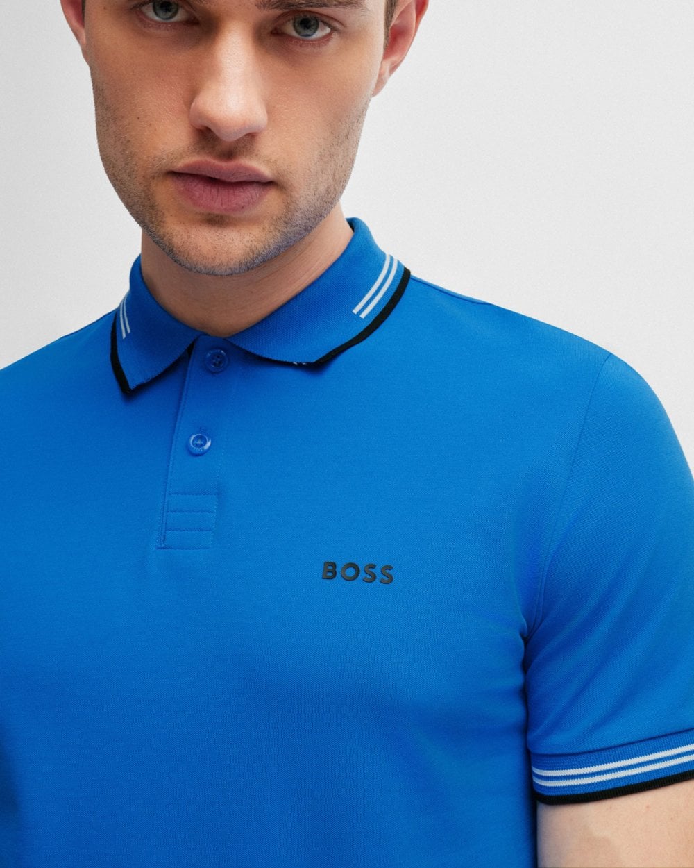 BOSS Green Paul Mens Short Sleeve Polo Shirt With Contrast Tipping - Open Blue 461