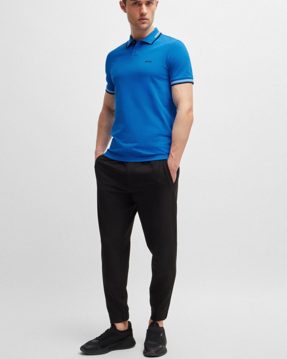BOSS Green Paul Mens Short Sleeve Polo Shirt With Contrast Tipping - Open Blue 461