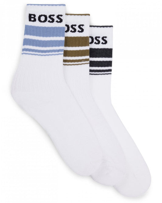 BOSS Orange BOSS Orange Mens 3-Pack of Short Socks with Stripes and Logos