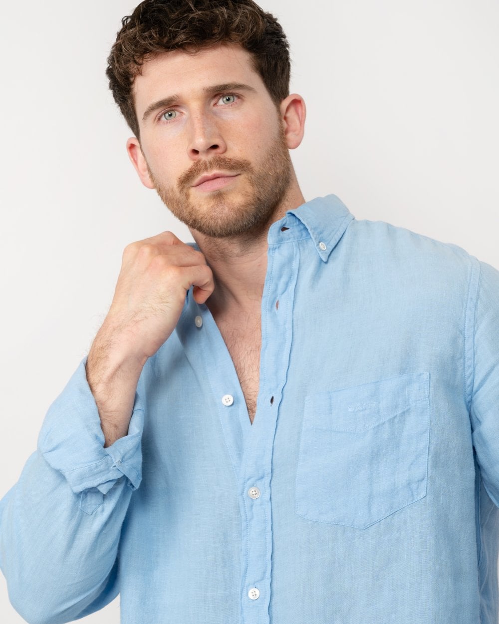 GANT Mens Regular Garment Dyed Linen Shirt - 468 Capri Blue
