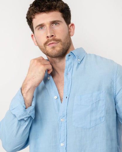 GANT Mens Regular Garment Dyed Linen Shirt - 468 Capri Blue