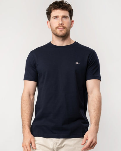 GANT Mens Slim Pique Short Sleeve T-Shirt - 433 Evening Blue
