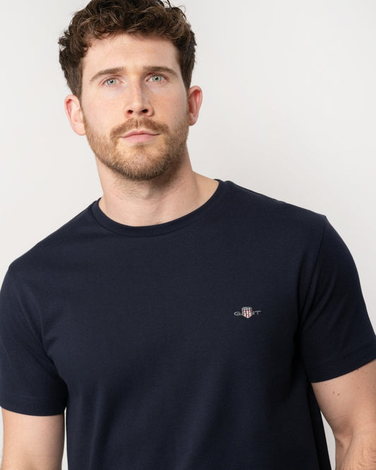 GANT Mens Slim Pique Short Sleeve T-Shirt - 433 Evening Blue