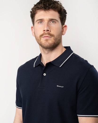 GANT Mens Short Sleeve Tipping Pique Polo - 433 Evening Blue