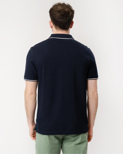 GANT Mens Short Sleeve Tipping Pique Polo - 433 Evening Blue