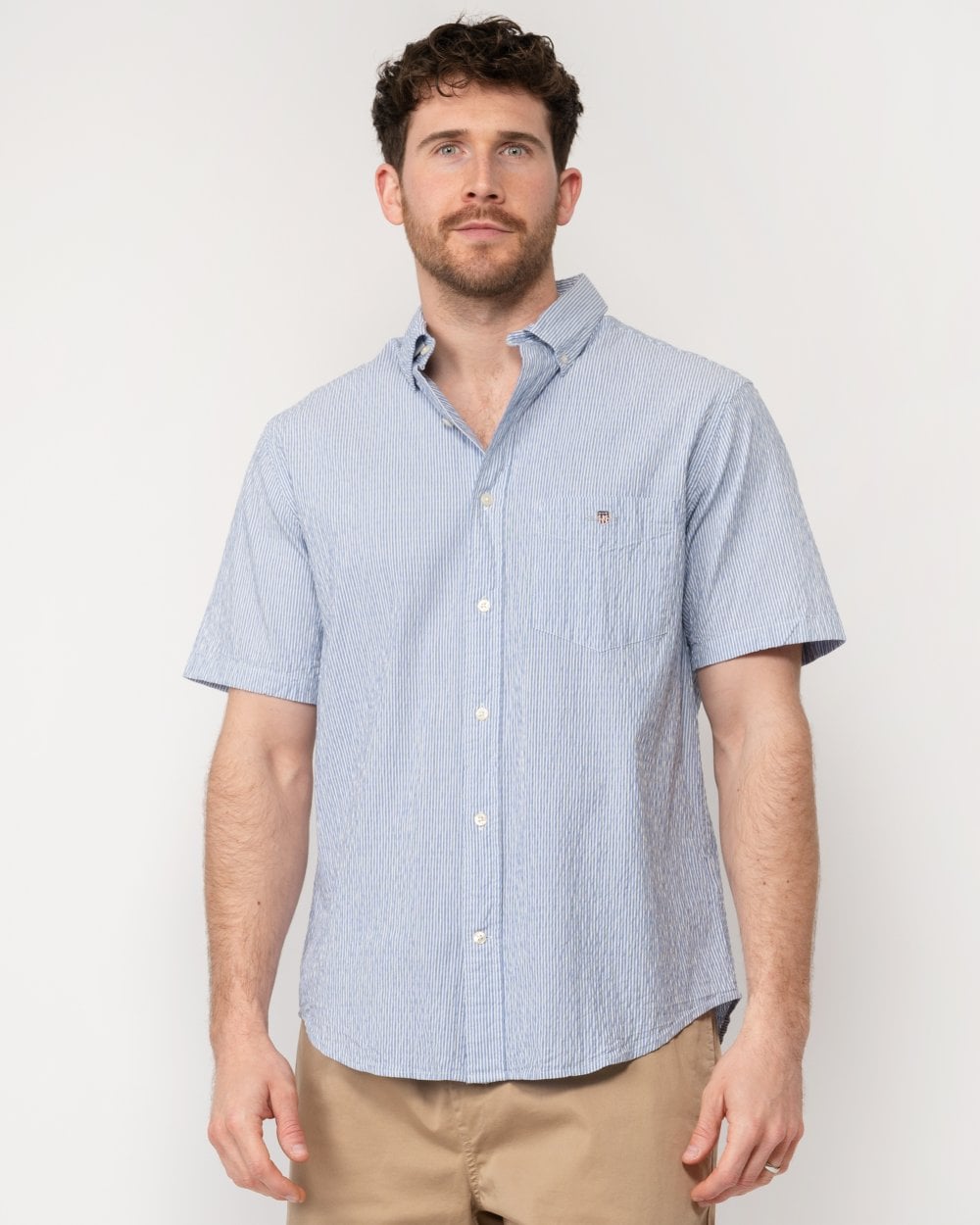 GANT Mens Regular Seersucker Stripe Short Sleeve Shirt