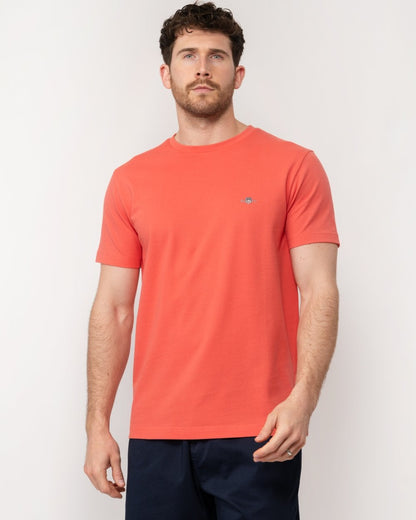 GANT Mens Slim Pique Short Sleeve T-Shirt - 628 Sunset Pink
