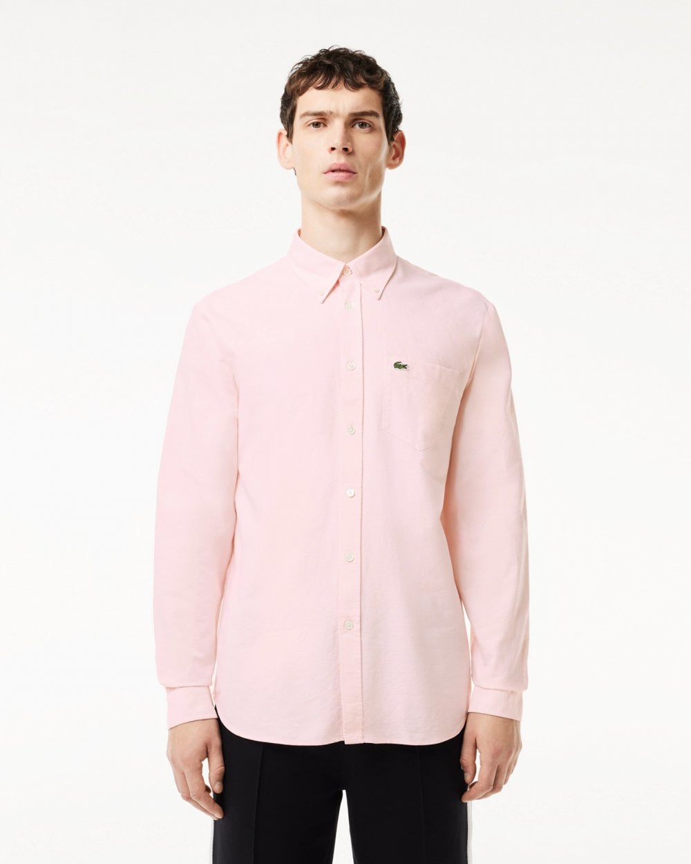 Lacoste Mens Casual Long Sleeve Woven Shirt - White/Light Pink 7FD