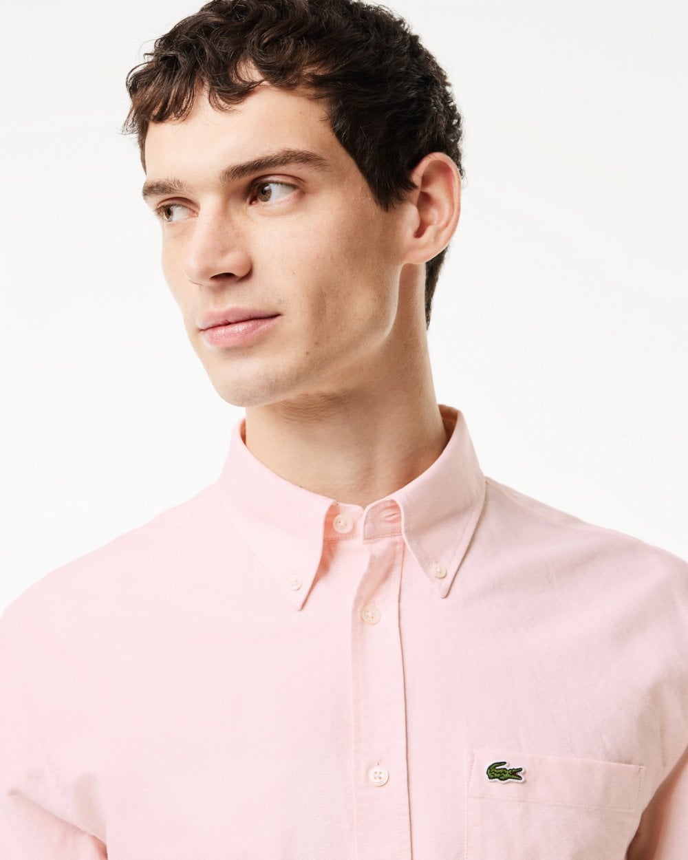 Lacoste Mens Casual Long Sleeve Woven Shirt - White/Light Pink 7FD