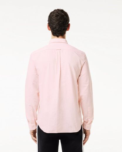 Lacoste Mens Casual Long Sleeve Woven Shirt - White/Light Pink 7FD