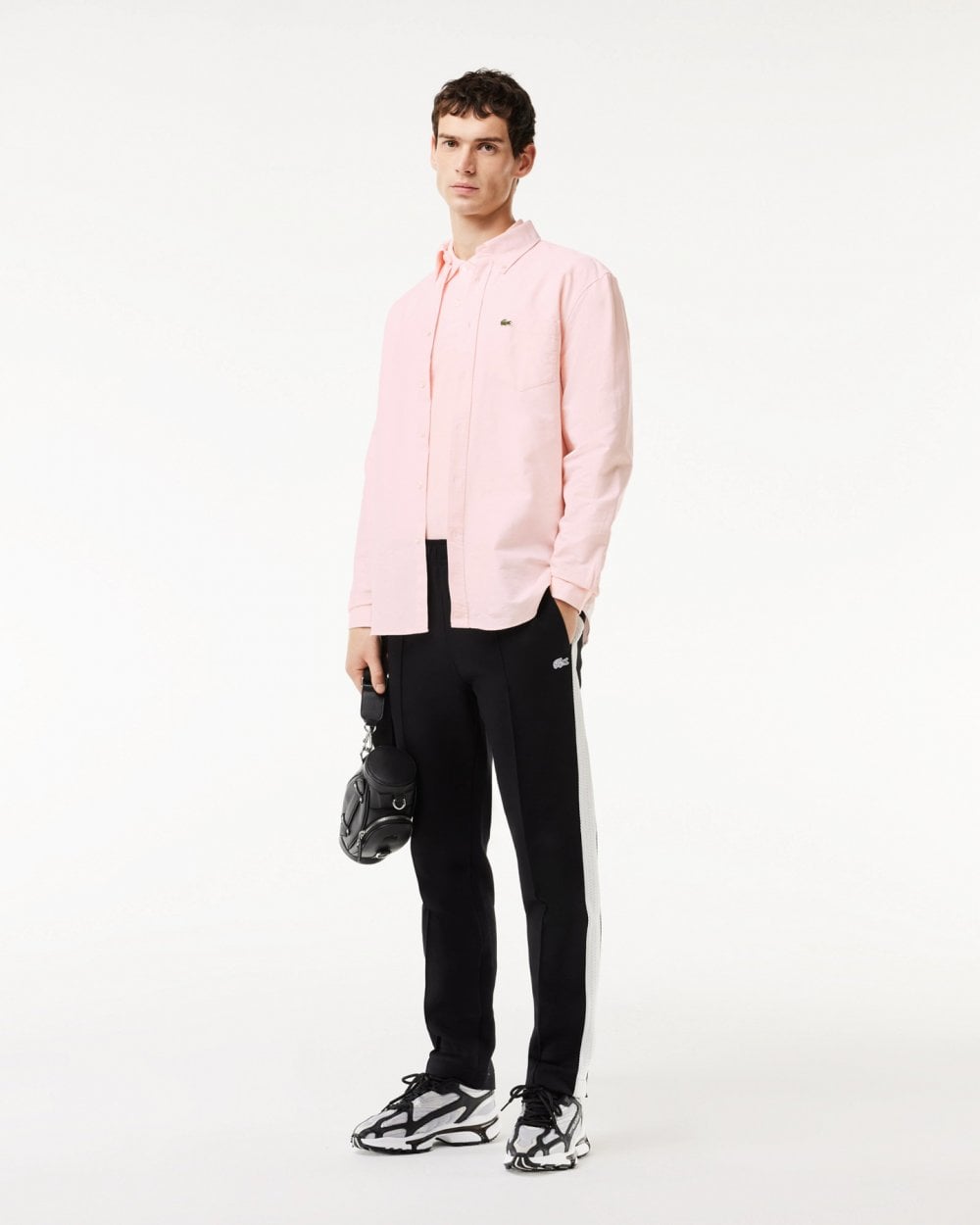Lacoste Mens Casual Long Sleeve Woven Shirt - White/Light Pink 7FD