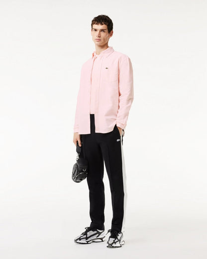 Lacoste Mens Casual Long Sleeve Woven Shirt - White/Light Pink 7FD