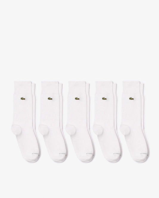 Lacoste Unisex 5-Pack High-Cut Organic Cotton Socks - White JJI