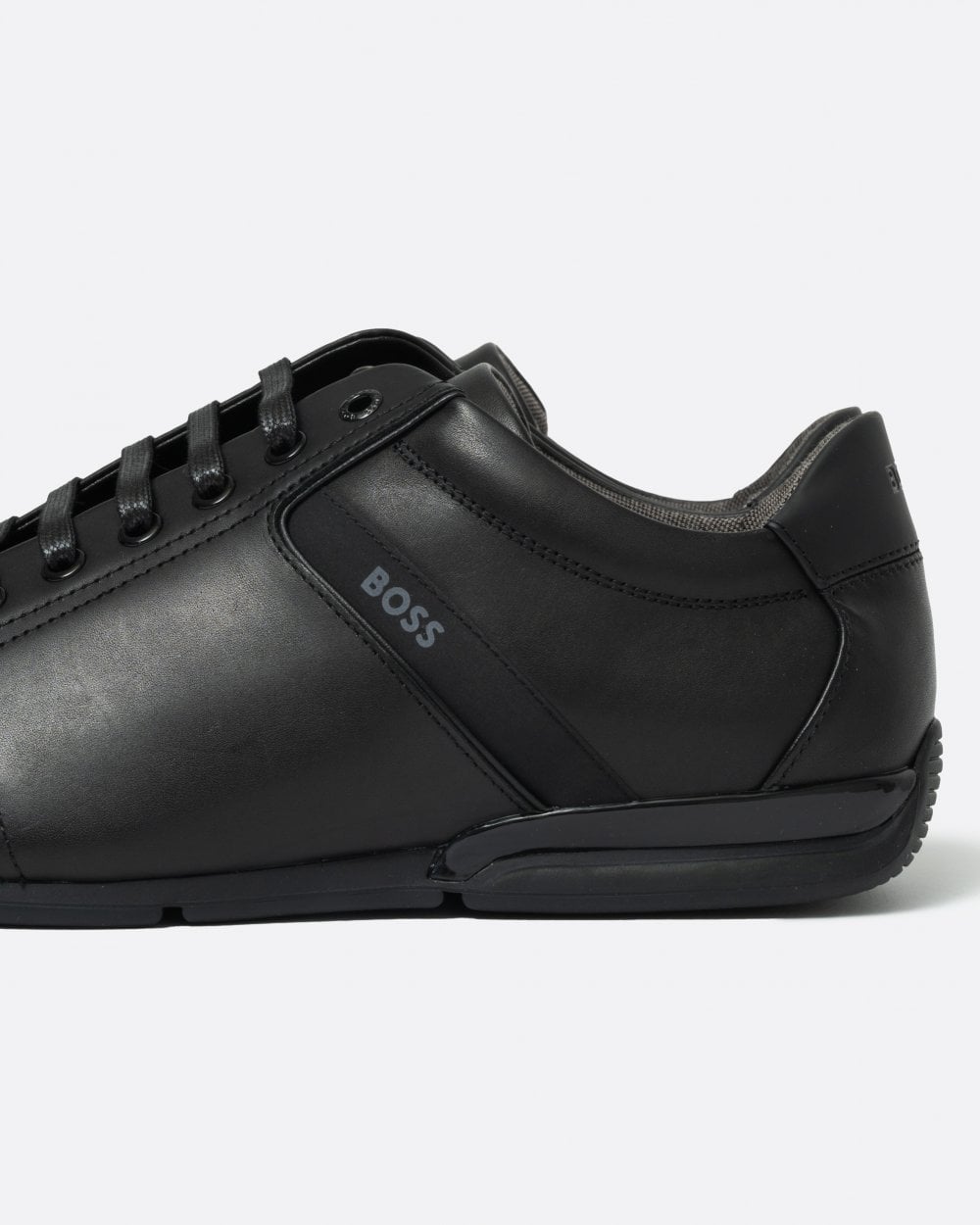 BOSS Orange Saturn Mens Low Profile Leather Trainers With Odour-Control Lining NOS - Black 001