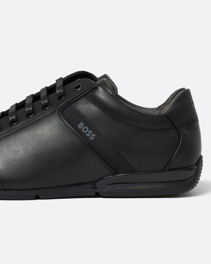 BOSS Orange Saturn Mens Low Profile Leather Trainers With Odour-Control Lining NOS - Black 001