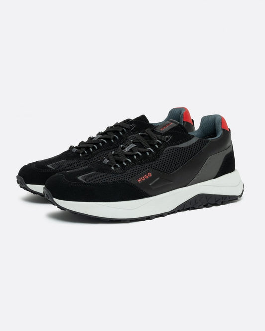 HUGO Kane Runn Mens Leather lace-Up Trainers with Mesh Trims
