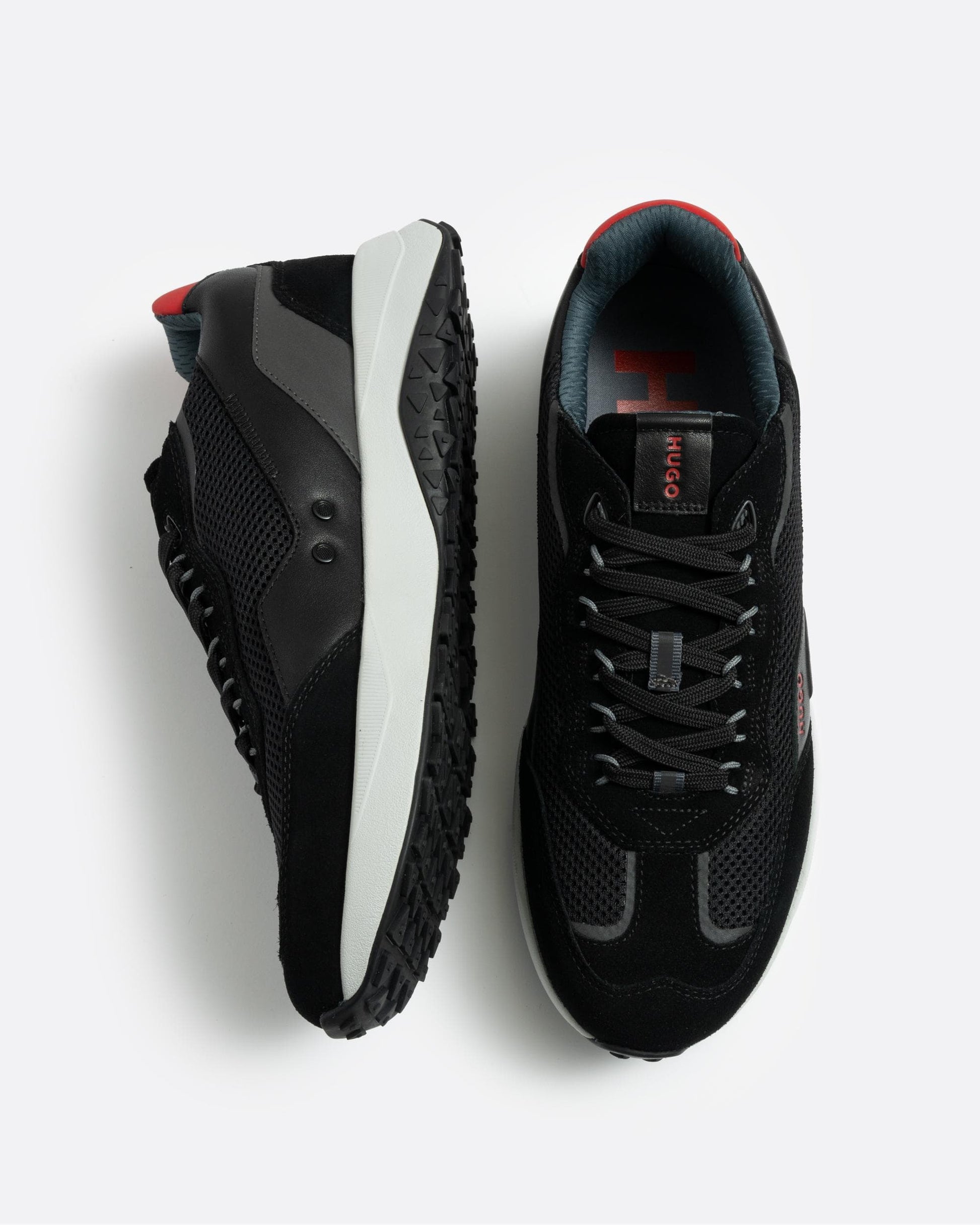 HUGO Kane Runn Mens Leather lace-Up Trainers with Mesh Trims