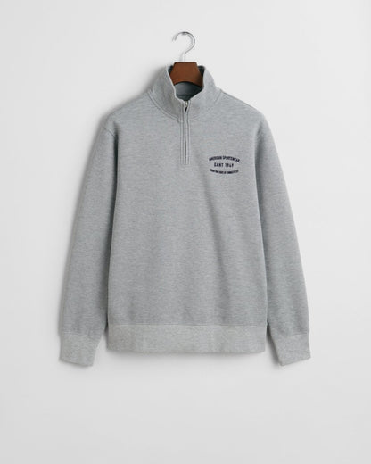 GANT Mens Small Graphic Sweat Half Zip - 93 Grey Melange