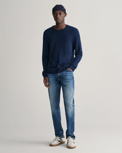 GANT Mens Extrafine Merino Wool Crew Neck Jumper - 410 Marine