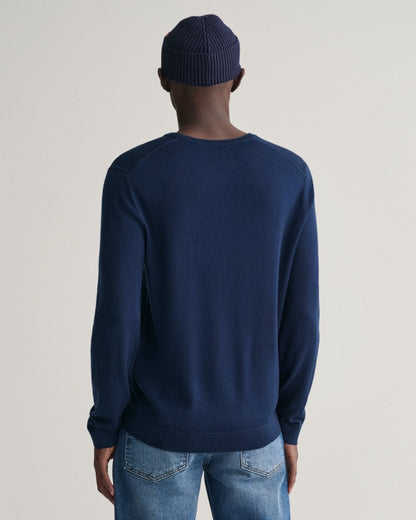 GANT Mens Extrafine Merino Wool Crew Neck Jumper - 410 Marine