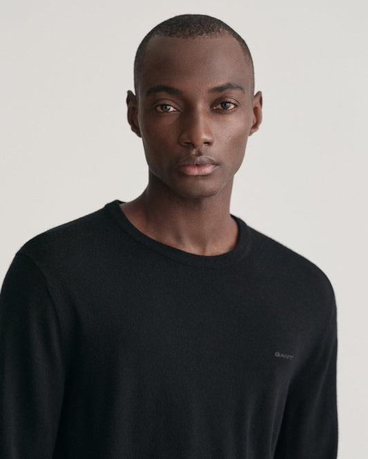 GANT Mens Extrafine Merino Wool Crew Neck Jumper - 5 Black