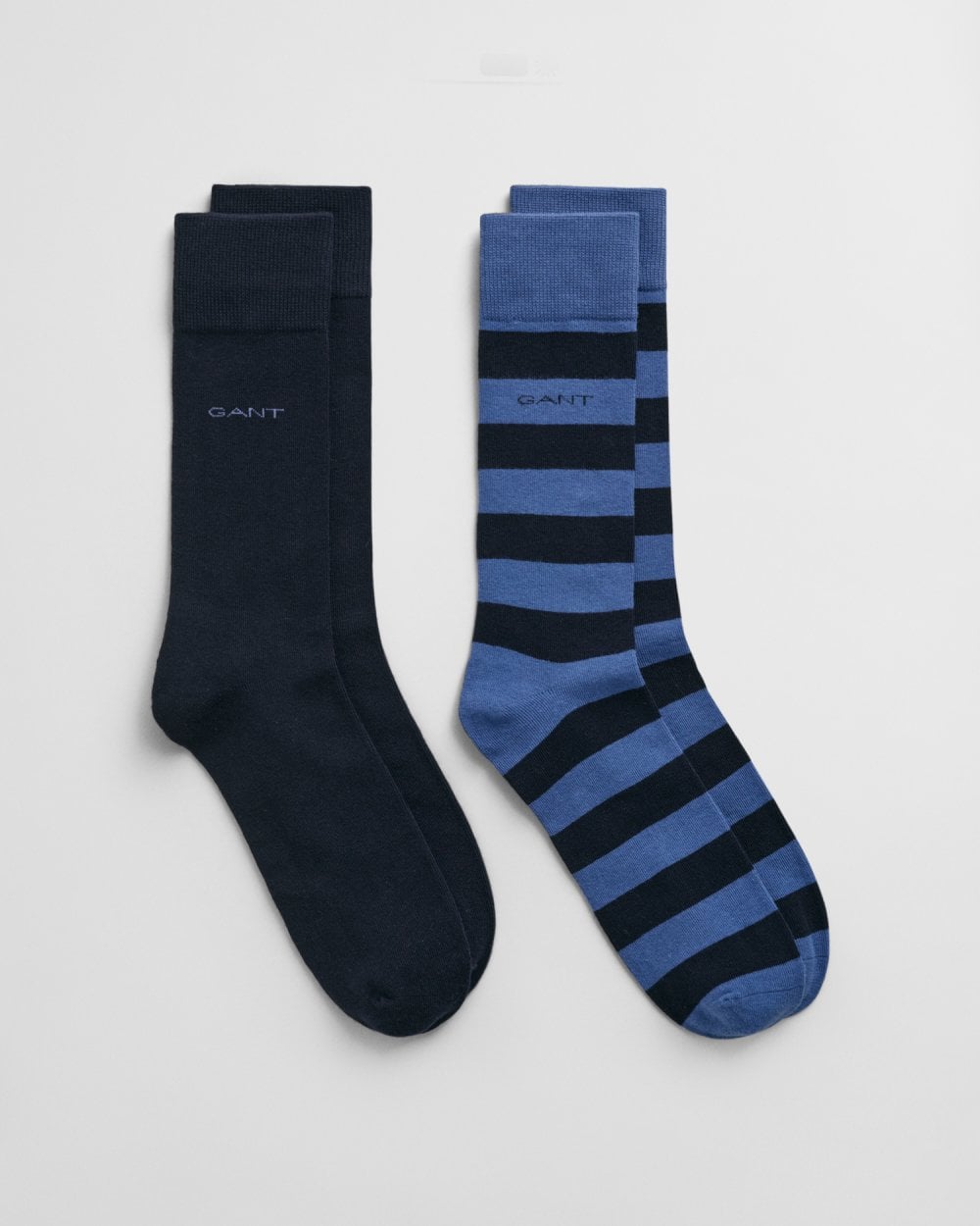 GANT Mens Barstripe And Solid Socks 2-Pack - 442 Vintage Blue