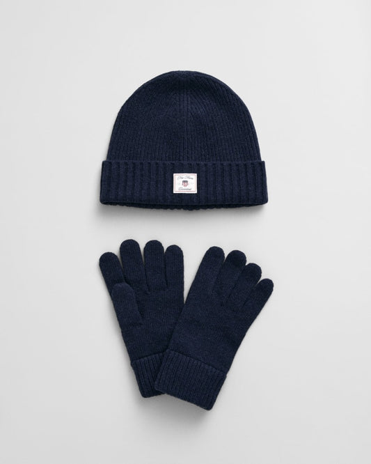 GANT Mens Beanie & Gloves Gift Set - 433 Evening Blue