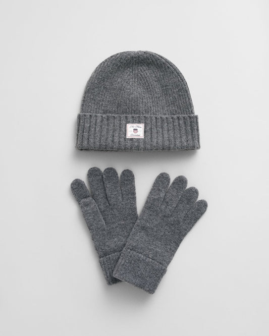GANT Mens Beanie & Gloves Gift Set - 90 Charcoal Melange