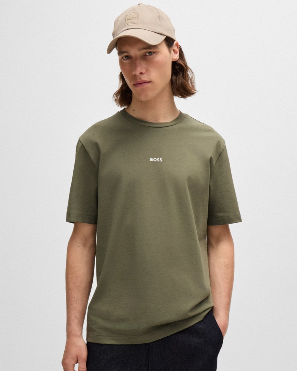 BOSS Orange TChup Mens Crew Neck Small Logo T-Shirt - Open Green 349