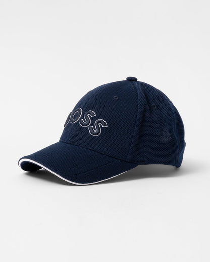BOSS Green Cap-US Mens Logo-Embroidered Cap in Woven Piqué - Dark Blue 402