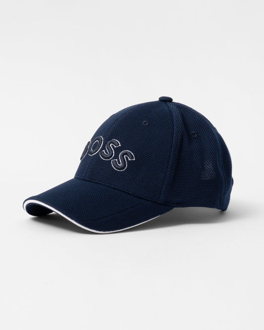 BOSS Green Cap-US Mens Logo-Embroidered Cap in Woven Piqué - Dark Blue 402