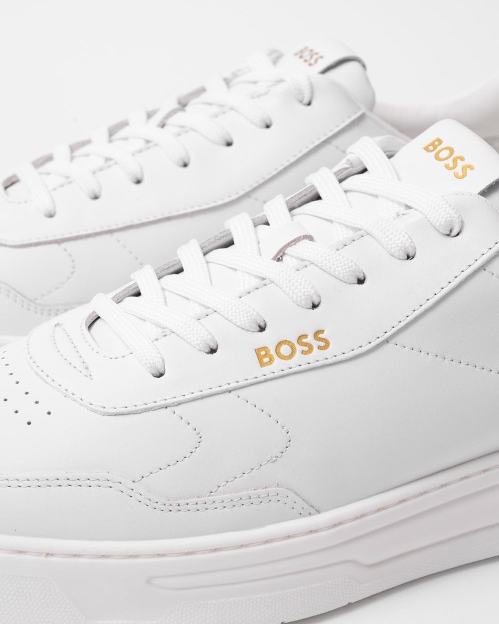 BOSS Orange Baltimore Mens Low Top Leather Trainers with Gold-Tone Logos