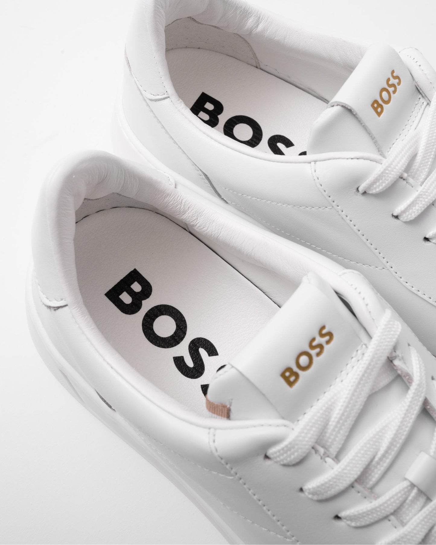 BOSS Orange Baltimore Mens Low Top Leather Trainers with Gold-Tone Logos