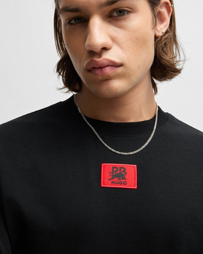 HUGO x RB Drambok Mens Relaxed Fit T-Shirt with Signature Bull Motif - Black 001