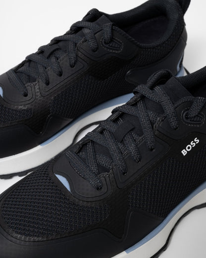 BOSS Orange Jonah Mixed-Material Trainers with Mesh Details and Branding - Dark Blue 401