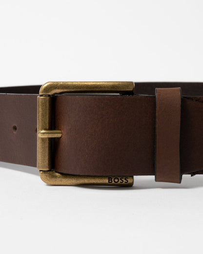 BOSS Orange Joris Mens Italian Leather Belt with Engraved Buckle - Dark Brown 202