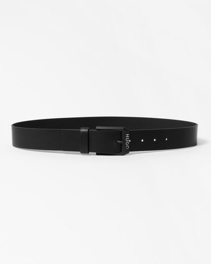 HUGO Gelio-B Mens Leather Belt with Matte-Black Logo Trim Buckle
