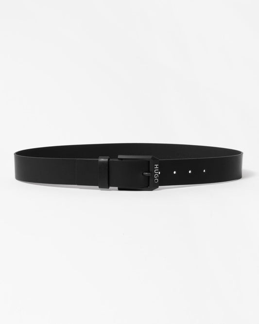 HUGO Gelio-B Mens Leather Belt with Matte-Black Logo Trim Buckle