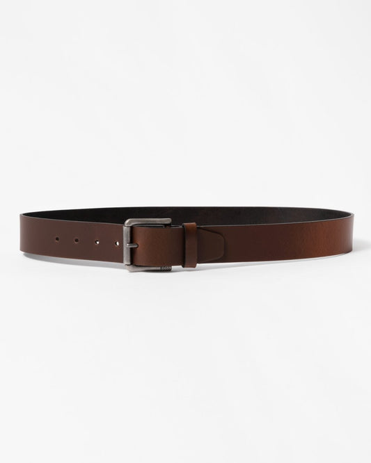 BOSS Orange Joris Mens Italian Leather Belt with Engraved Buckle - Dark Brown 203