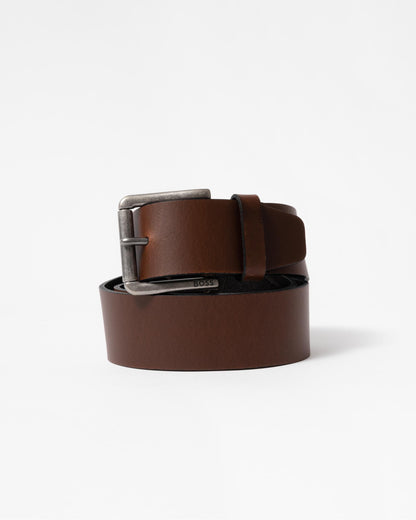 BOSS Orange Joris Mens Italian Leather Belt with Engraved Buckle - Dark Brown 203