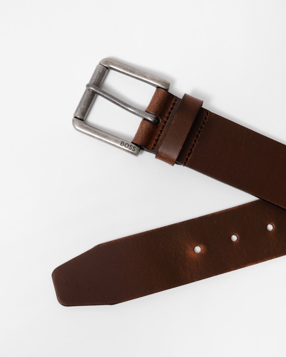 BOSS Orange Joris Mens Italian Leather Belt with Engraved Buckle - Dark Brown 203