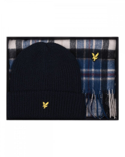 Lyle & Scott Lambswool Blend Mens Checked Scarf and Beanie Gift Set