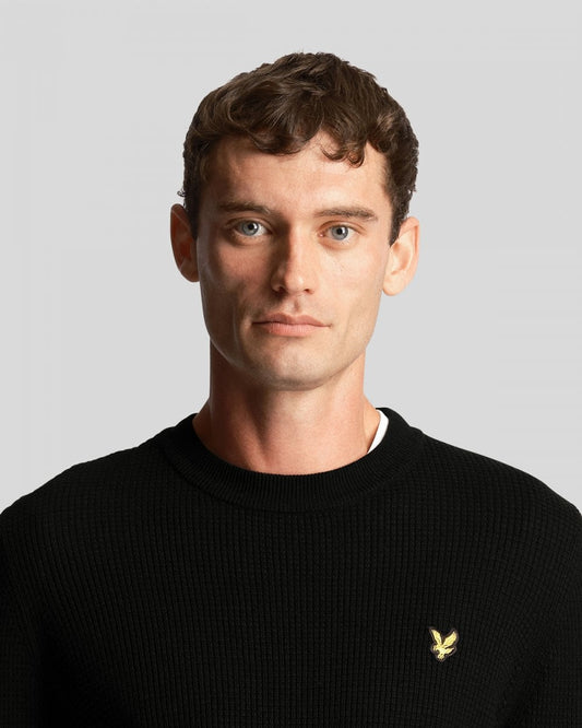 Lyle & Scott Grid Knit Mens Crew Neck Jumper - Z865 Jet Black