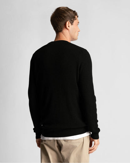 Lyle & Scott Grid Knit Mens Crew Neck Jumper - Z865 Jet Black