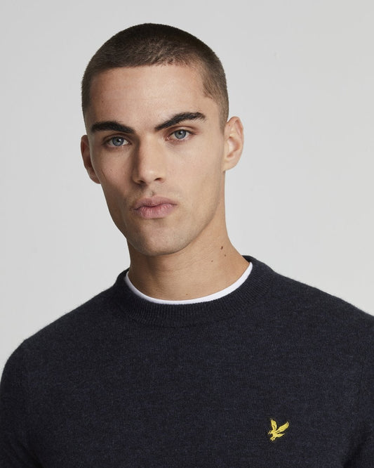 Lyle & Scott Lambswool Blend Mens Crew Neck Jumper - Z56 Dark Navy Marl