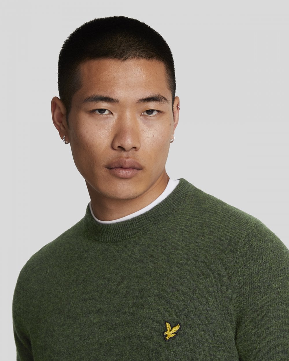 Lyle & Scott Lambswool Blend Mens Crew Neck Jumper - W507 Dark Green Marl