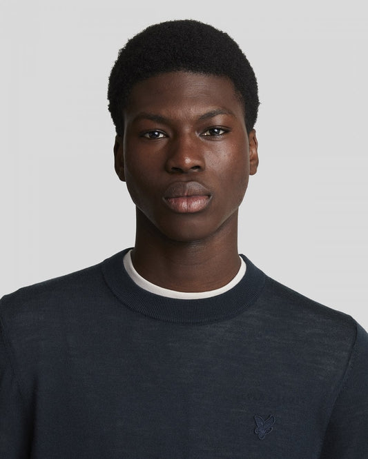 Lyle & Scott Tonal Eagle Merino Mens Crew Neck Jumper - Z271 Dark Navy