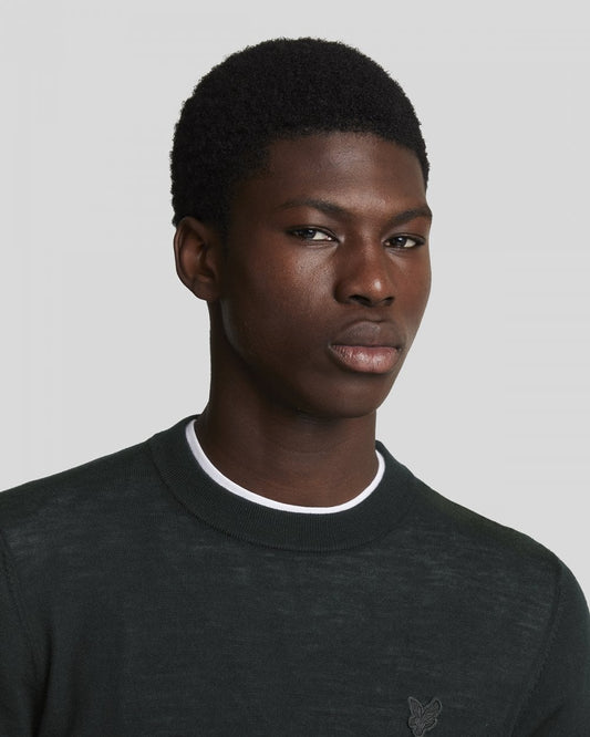 Lyle & Scott Tonal Eagle Merino Mens Crew Neck Jumper - Z865 Jet Black