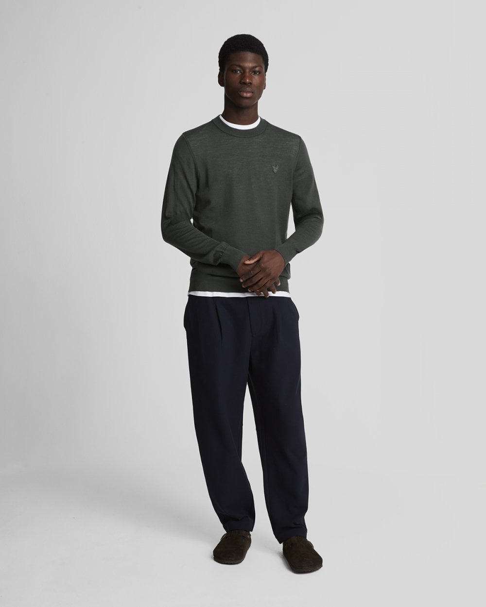 Lyle & Scott Tonal Eagle Merino Mens Crew Neck Jumper - W635 Gunmetal